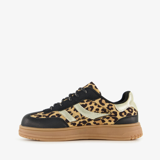 Meisjes sneakers met panterprint bruin zwart