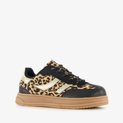 Meisjes sneakers met panterprint bruin zwart