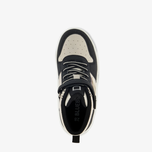 Hoge meisjes sneakers met panterprint details zwart beige
