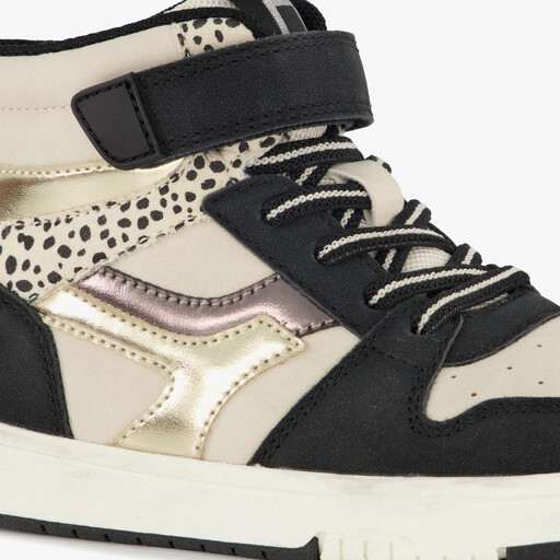 Hoge meisjes sneakers met panterprint details zwart beige