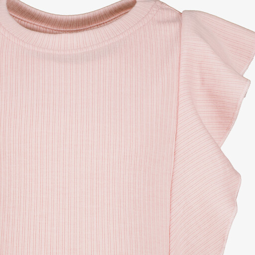 Meisjes rib top met ruches lichtroze