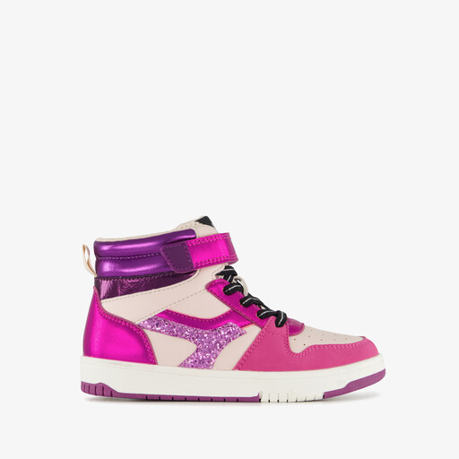 Hoge meisjes sneakers roze met glitters