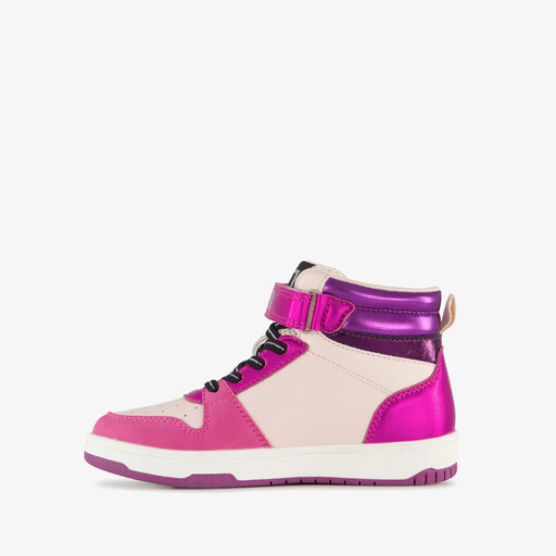 Hoge meisjes sneakers roze met glitters
