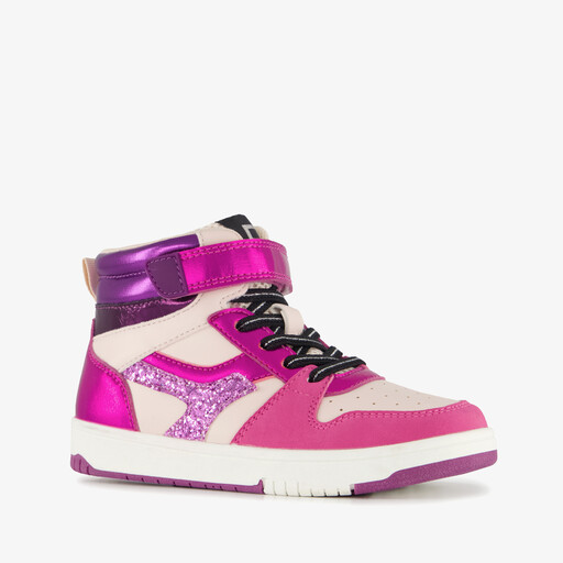 Hoge meisjes sneakers roze met glitters