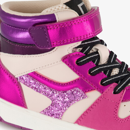 Hoge meisjes sneakers roze met glitters