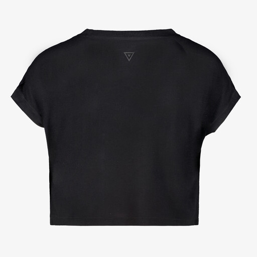 Cropped meisjes sport T-shirt met opdruk zwart