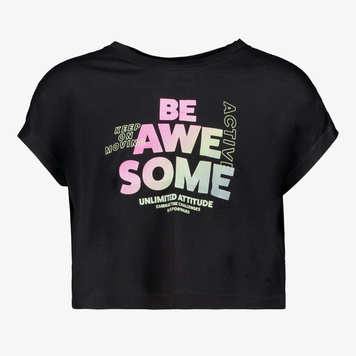 Cropped meisjes sport T-shirt met opdruk zwart