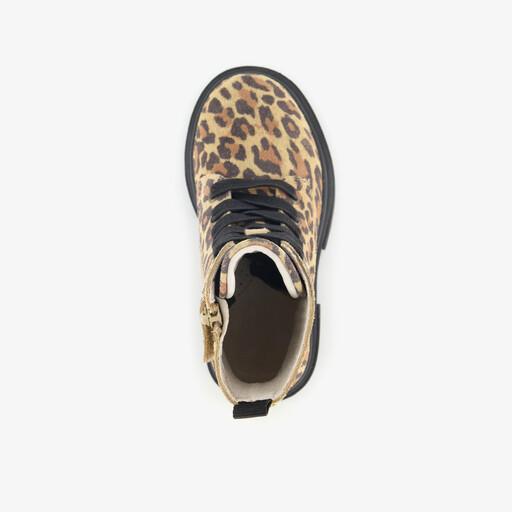 Suède meisjes veterboots met panterprint bruin