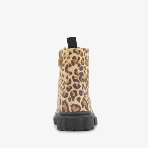 Suède meisjes veterboots met panterprint bruin