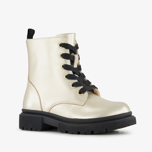 Leren meisjes veterboots goud zwart
