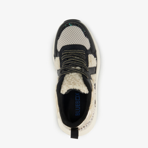 Meisjes dad sneakers met teddy inzet beige zwart