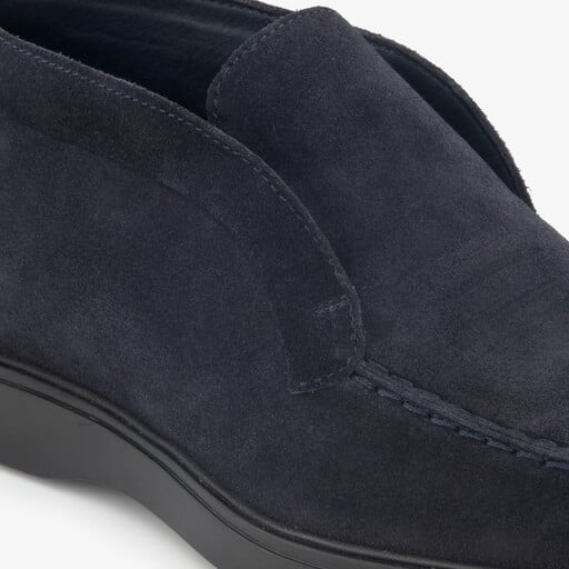 Suède heren instappers donkerblauw