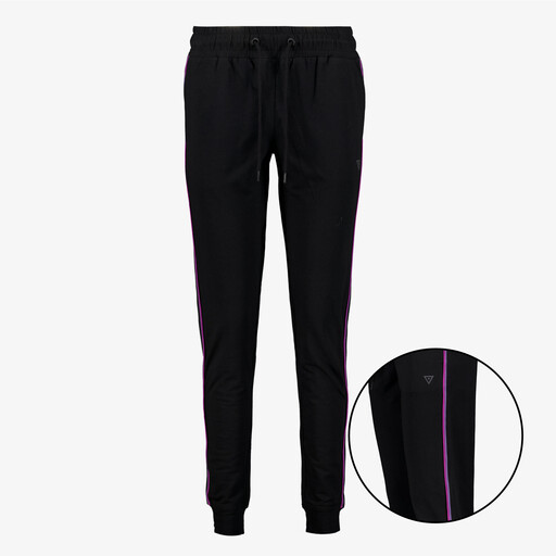 Dames trainingsbroek met paars roze biezen zwart