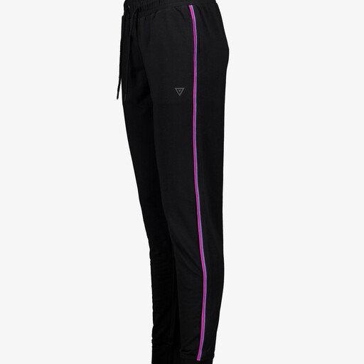 Dames trainingsbroek met paars roze biezen zwart