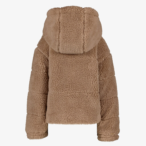 Meisjes teddy jas met capuchon lichtbruin