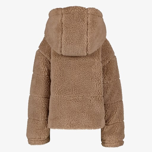 Meisjes teddy jas met capuchon lichtbruin