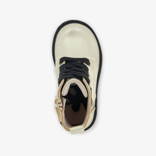 Leren meisjes veterboots met hartjes goud zwart