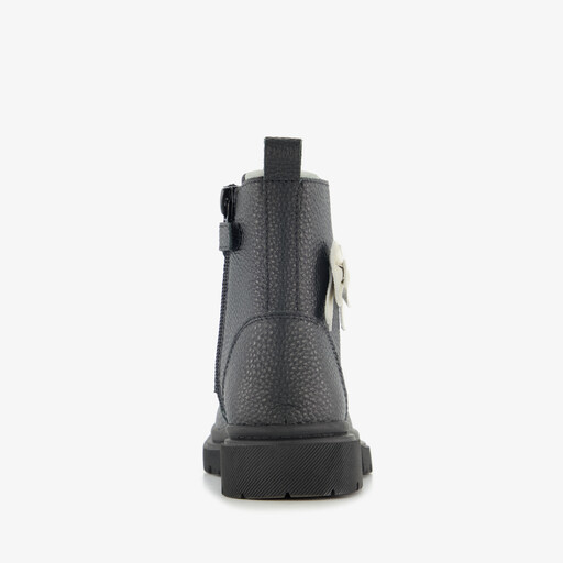 Leren meisjes veterboots met strik zwart