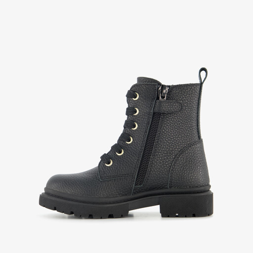 Leren meisjes veterboots met strik zwart