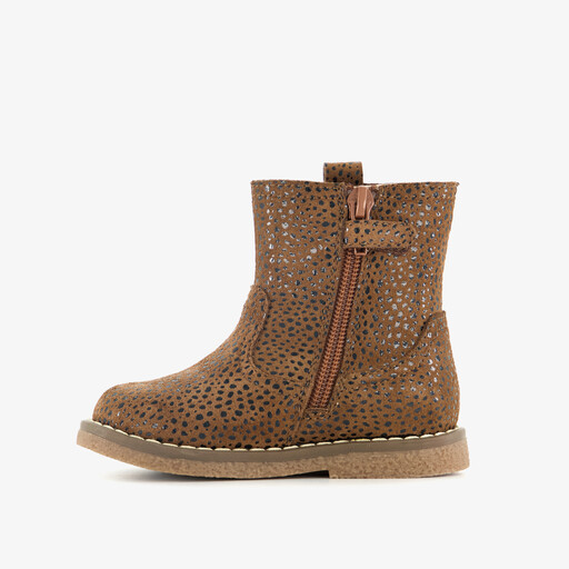 Suède meisjes boots met stippen bruin