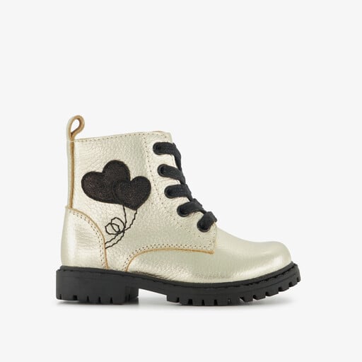 Leren meisjes veterboots met hartjes goud zwart