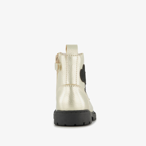 Leren meisjes veterboots met hartjes goud zwart