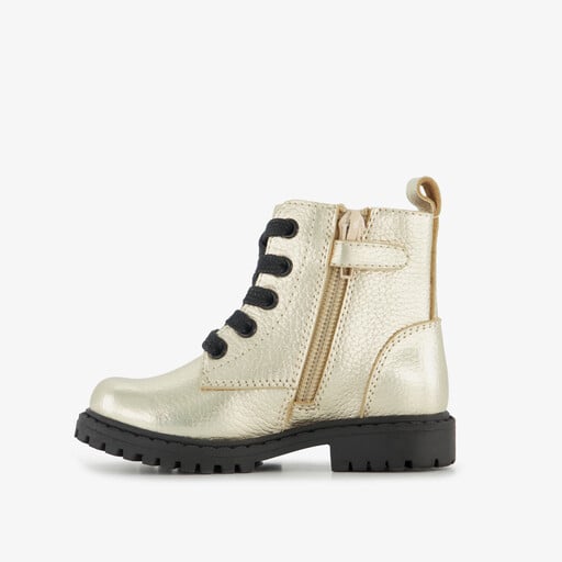 Leren meisjes veterboots met hartjes goud zwart