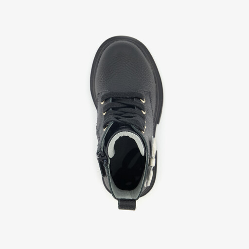 Leren meisjes veterboots met strik zwart