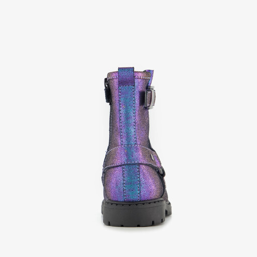 Leren meisjes biker boots met glitters paars