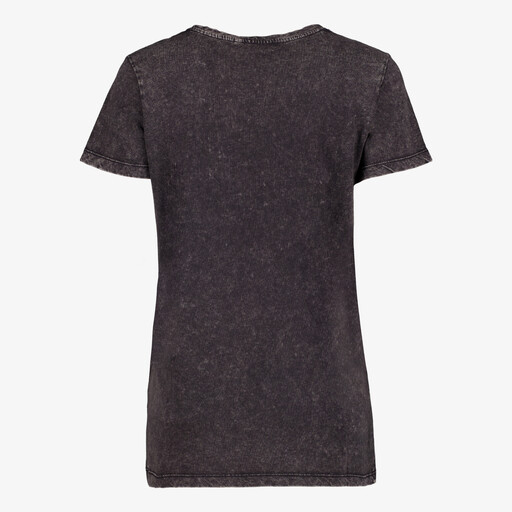 Dames T-shirt acid wash zwart met witte opdruk