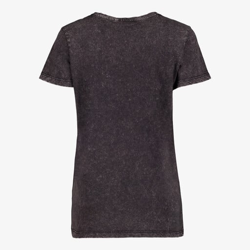 Dames T-shirt acid wash zwart met witte opdruk