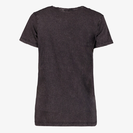 Dames T-shirt acid wash zwart met opdruk
