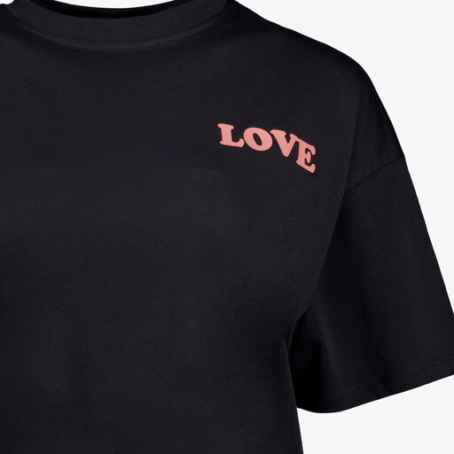 Dames T-shit met backprint zwart roze