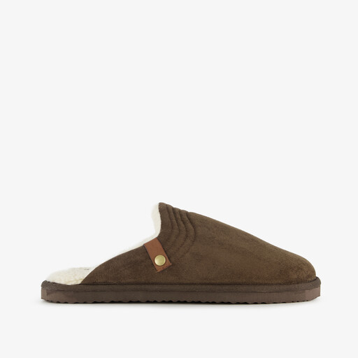 Heren pantoffels met teddy voering bruin