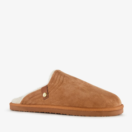 Heren pantoffels met teddy voering cognac