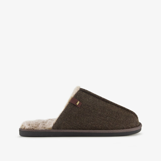 Heren instap pantoffels met imitatiebont donkerbruin