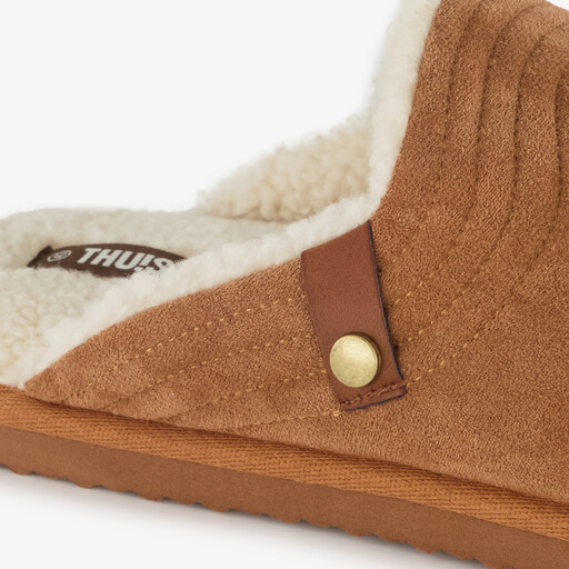 Heren pantoffels met teddy voering cognac