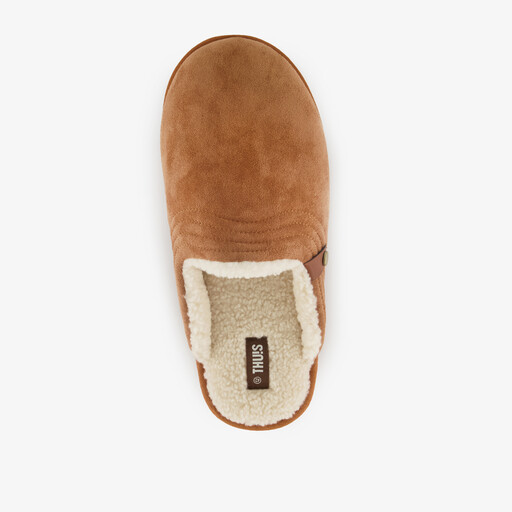 Heren pantoffels met teddy voering cognac