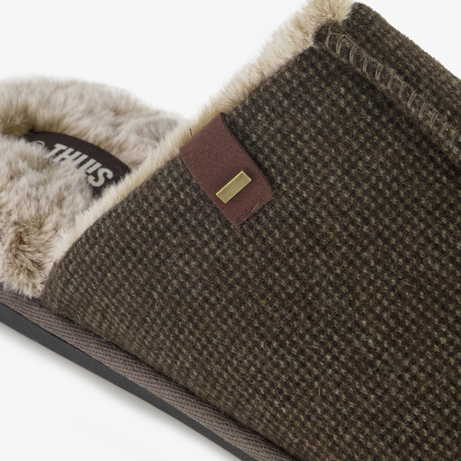 Heren instap pantoffels met imitatiebont donkerbruin