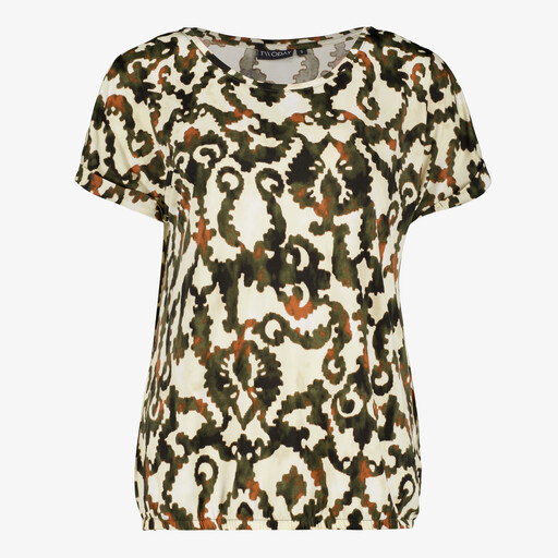 Dames top met print beige groen