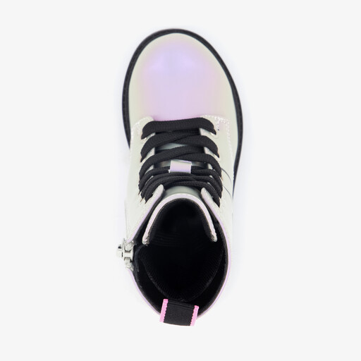 Meisjes veterboots zilver roze