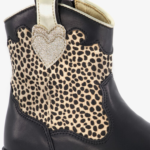 Meisjes cowboylaarsjes met luipaardprint zwart