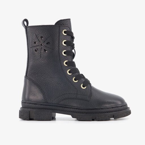 Leren meisjes veterboots zwart