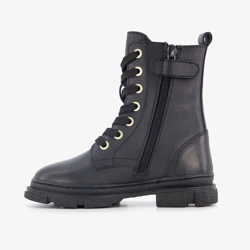 Leren meisjes veterboots zwart