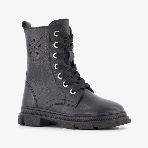 Leren meisjes veterboots zwart