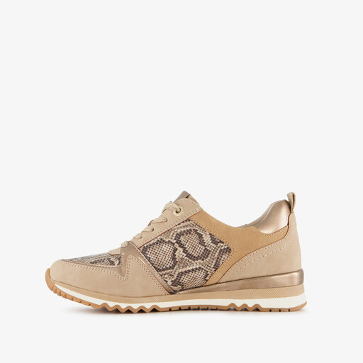 Dames sneakers met slangenprint beige goud