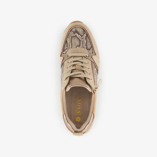 Dames sneakers met slangenprint beige goud