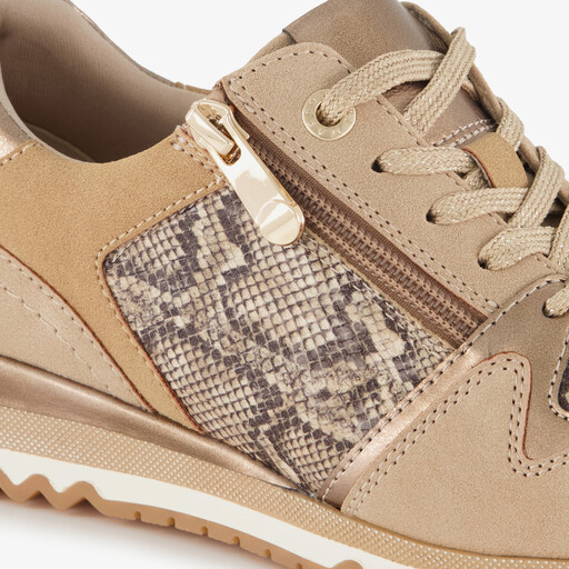 Dames sneakers met slangenprint beige goud