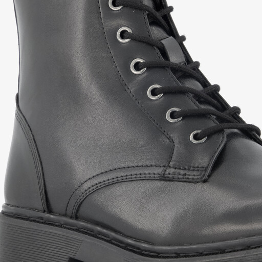 Leren dames veterboots zwart