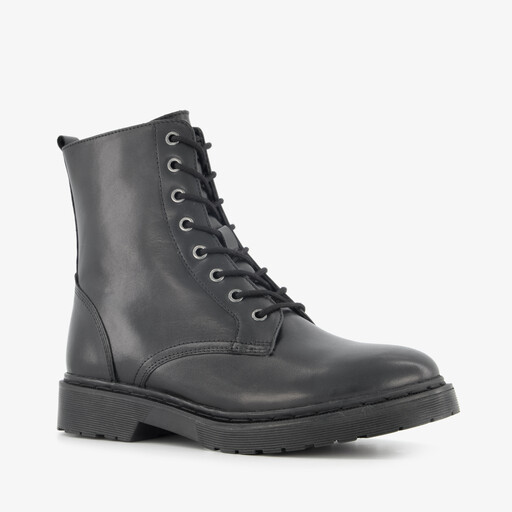 Leren dames veterboots zwart